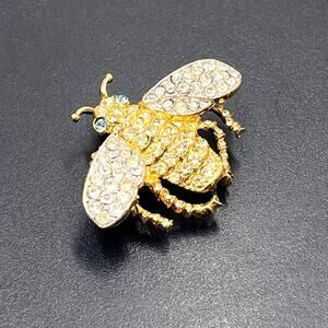 Kenneth Jay Lane KJL‎ Signed Gold Tone Rhinestone Queen Bee Blue Eyes
Brooch Pin